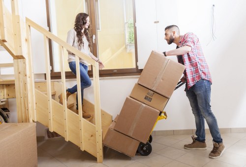 Furniture and boxes prepared for a local Battersea removal van move